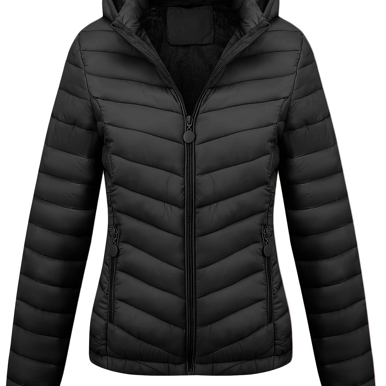 Fien | Women's Zip-Up Hooded Puffer Jacket with Slanted Pockets