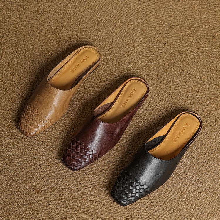 Women's Genuine Leather Mules Slip-On Casual Footwear