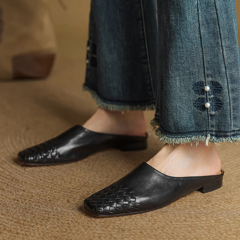 Women's Genuine Leather Mules Slip-On Casual Footwear