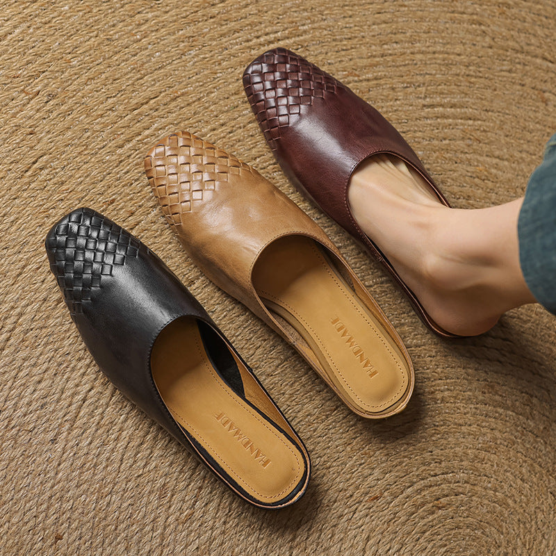 Women's Genuine Leather Mules Slip-On Casual Footwear