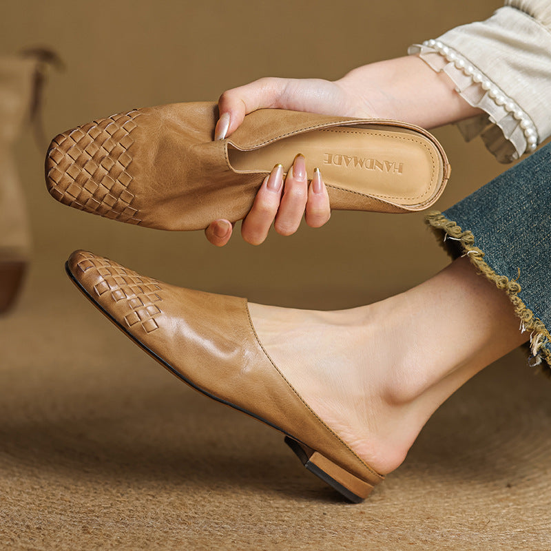 Women's Genuine Leather Mules Slip-On Casual Footwear
