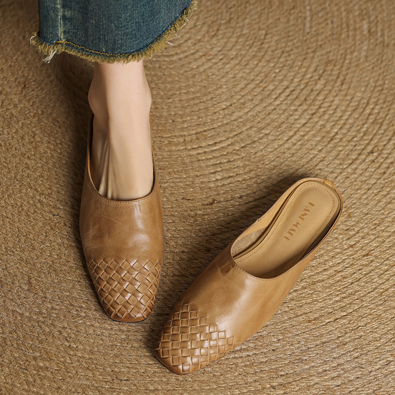 Women's Genuine Leather Mules Slip-On Casual Footwear
