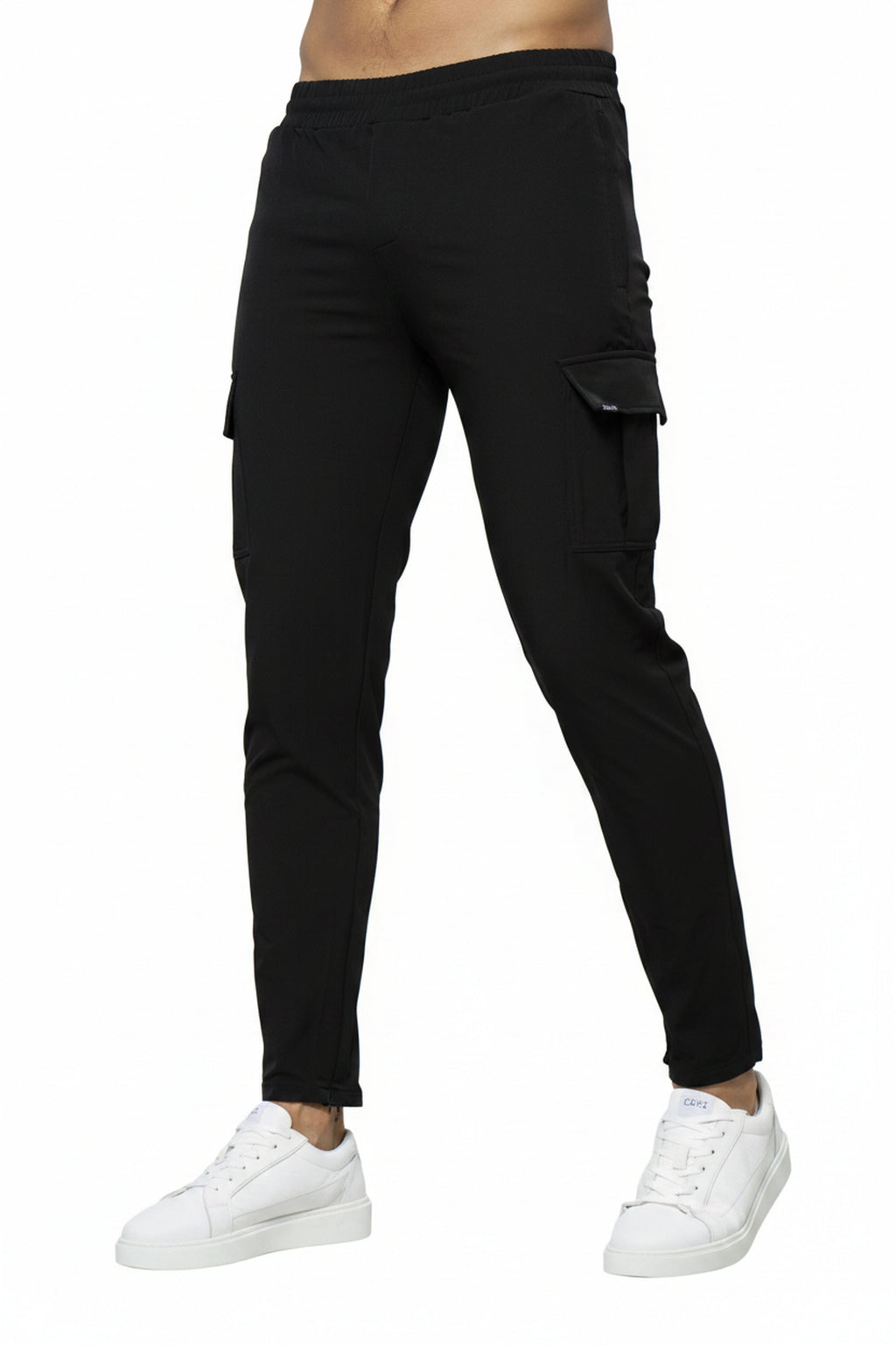 Men's Slim-Fit Cargo Pants with Side Pockets and Elastic Waistband
