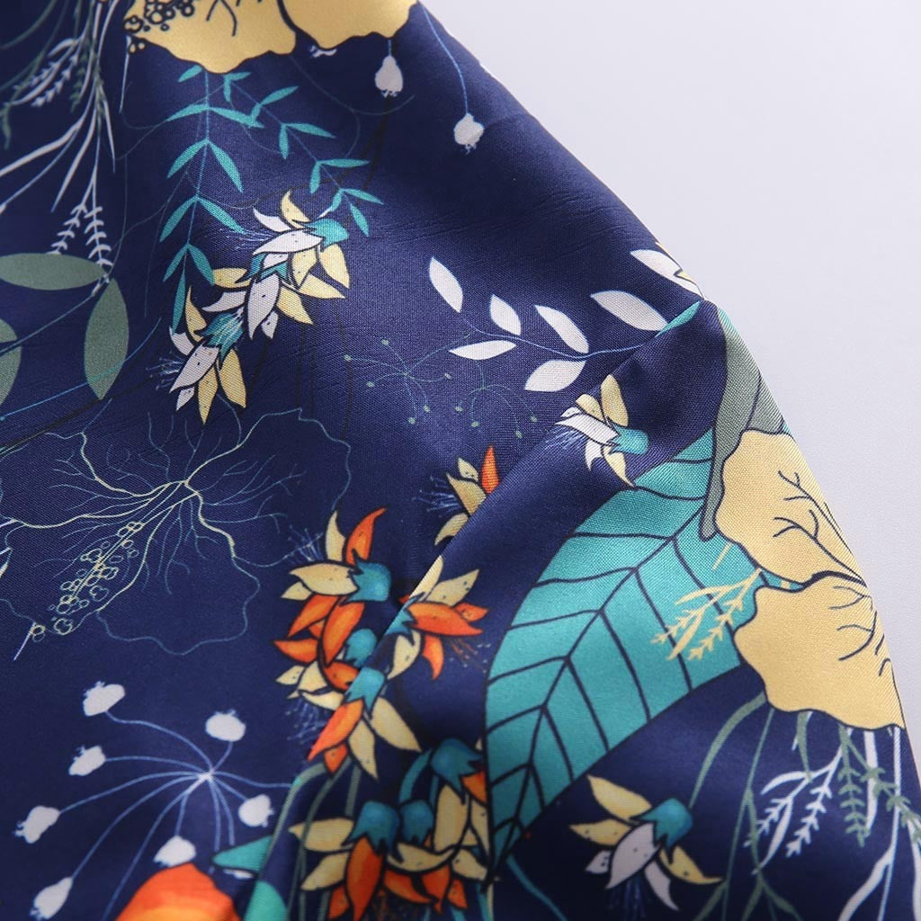 Men's Hawaiian Shirt with Floral Print and Long Sleeves