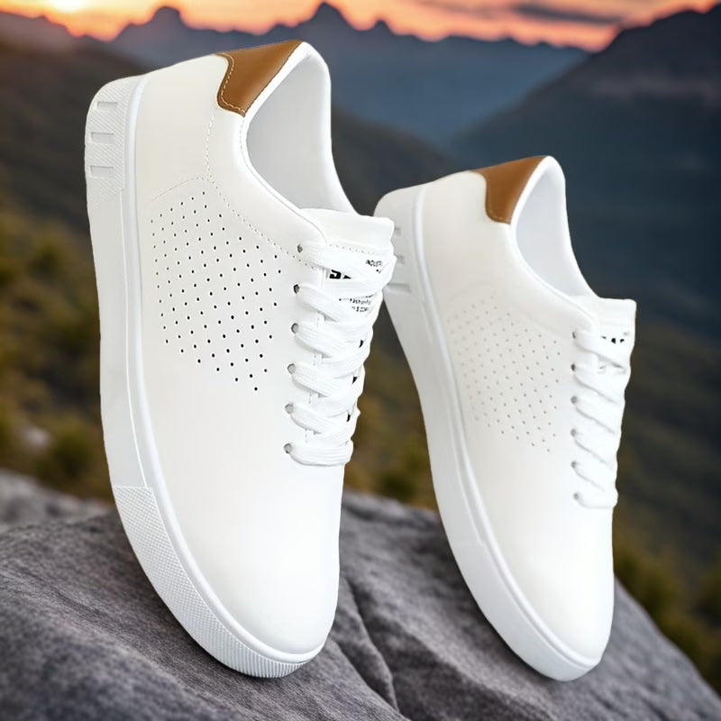Men's Low-Top Sneakers with Perforated Panels and Lace-Up Closure
