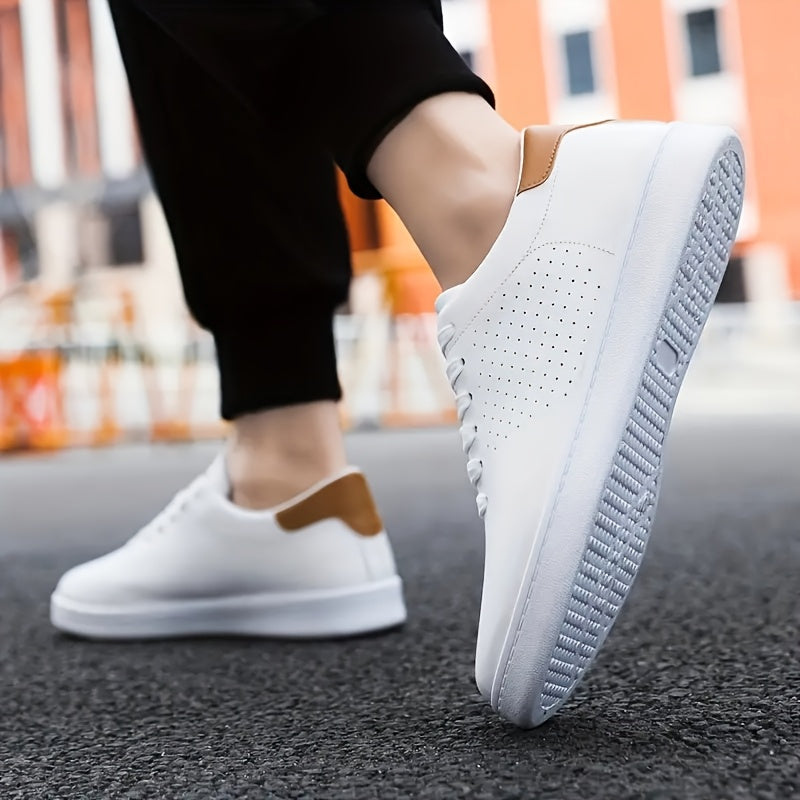Men's Low-Top Sneakers with Perforated Panels and Lace-Up Closure