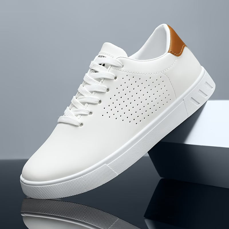 Men's Low-Top Sneakers with Perforated Panels and Lace-Up Closure