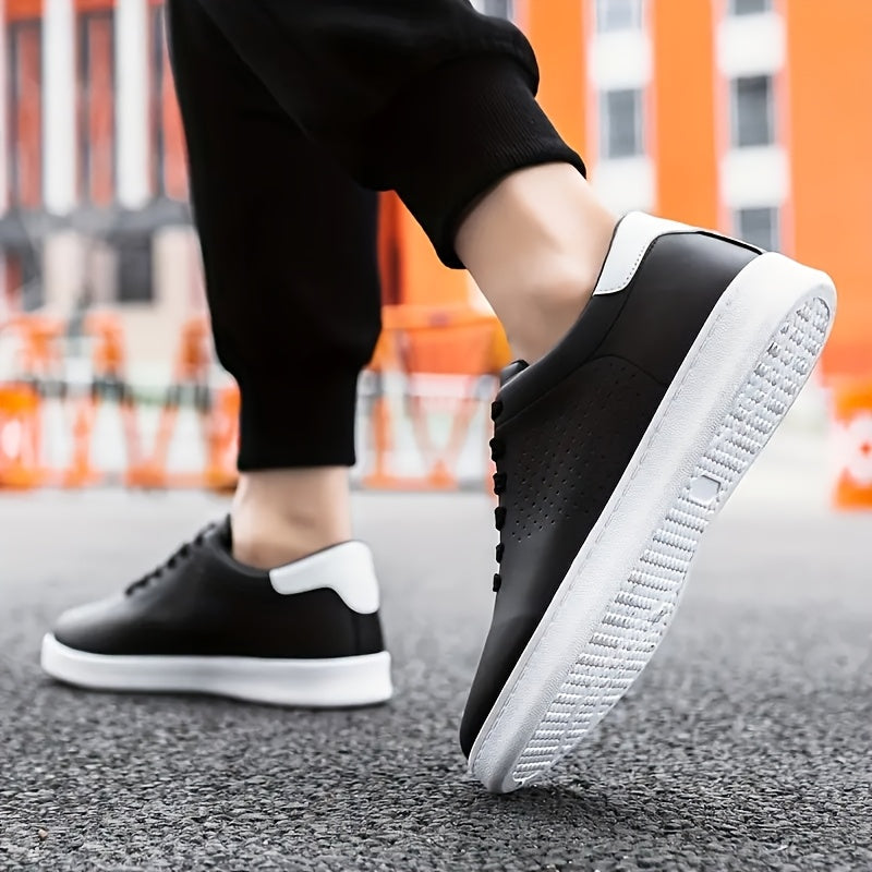 Men's Low-Top Sneakers with Perforated Panels and Lace-Up Closure