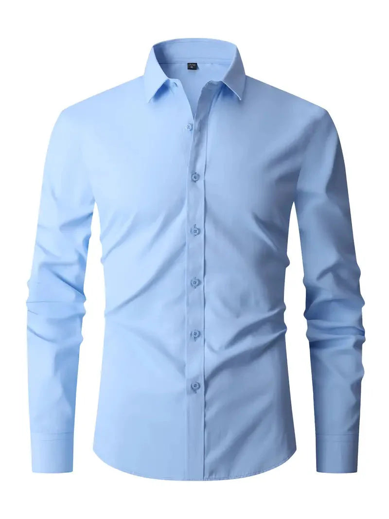 Men's Long-Sleeve Slim Fit Shirt with Classic Collar