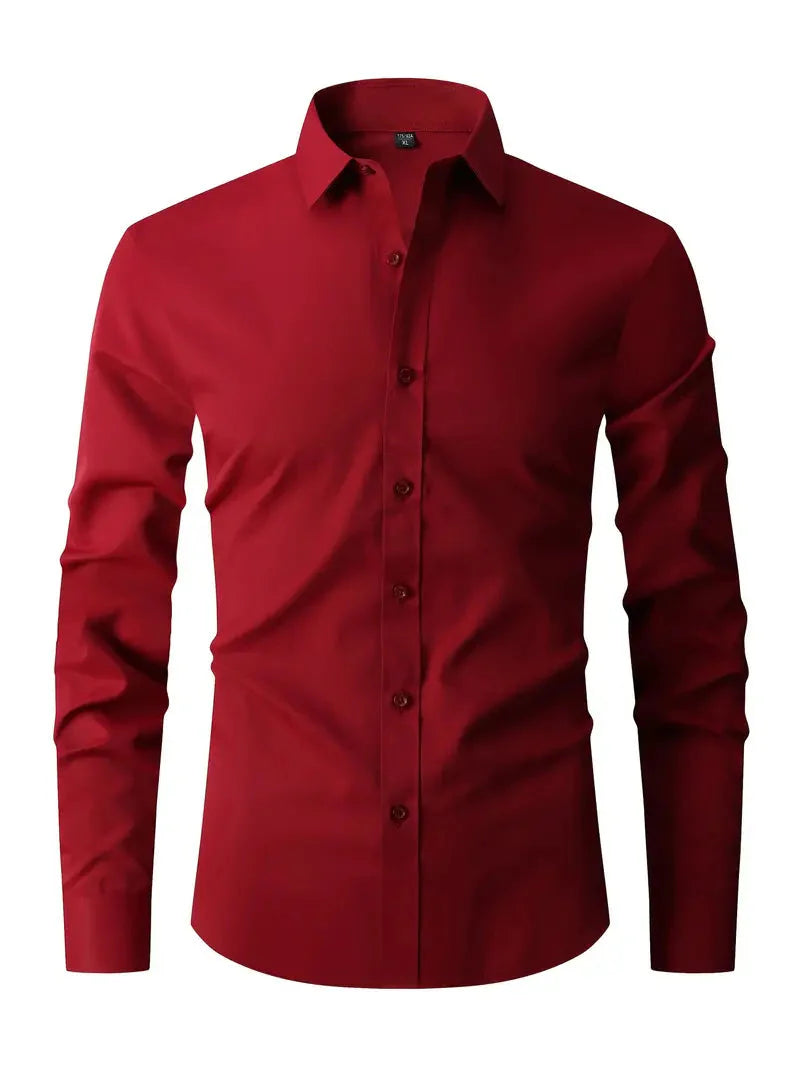 Men's Long-Sleeve Slim Fit Shirt with Classic Collar