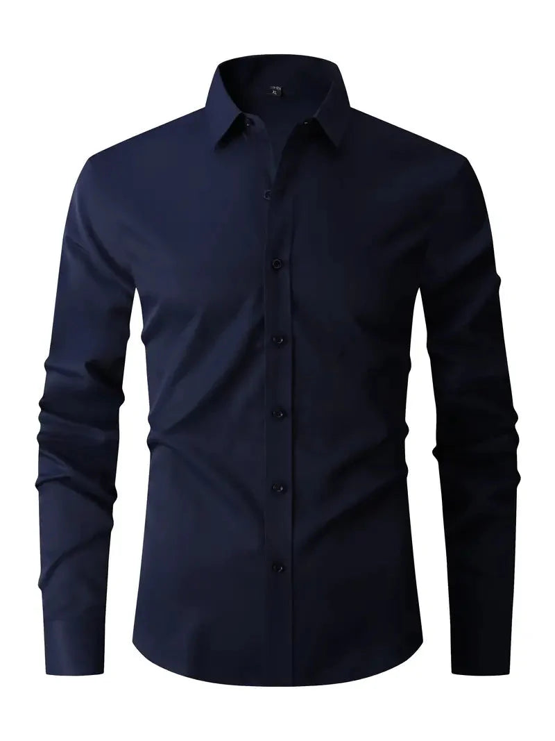Men's Long-Sleeve Slim Fit Shirt with Classic Collar