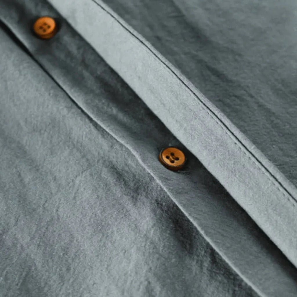 Men's Long-Sleeve Shirt with Stand Collar and Button Closure