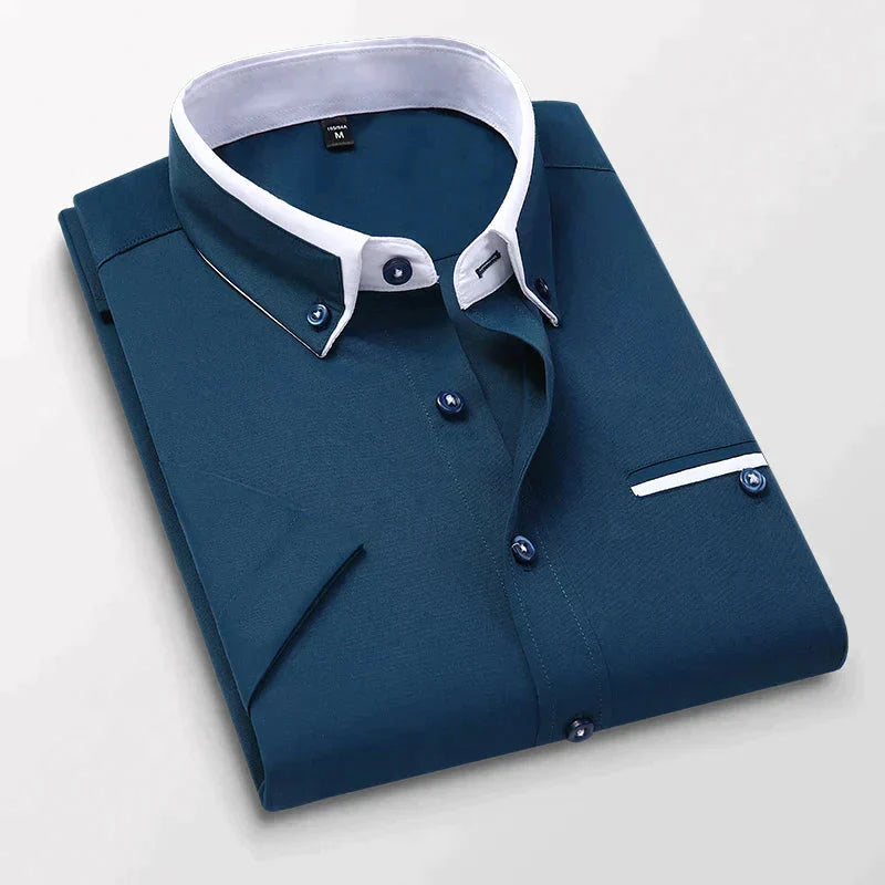Men's Short-Sleeve Shirt with Double Collar