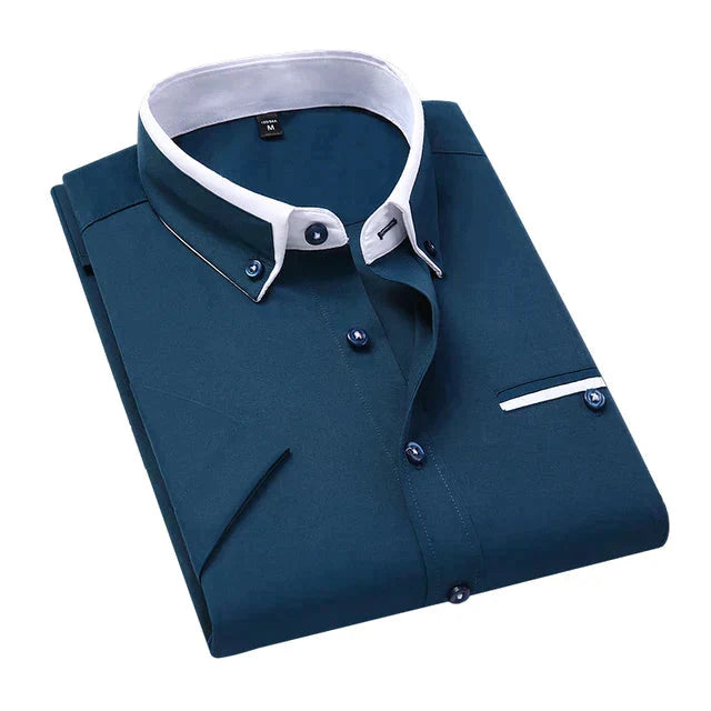 Men's Short-Sleeve Shirt with Double Collar