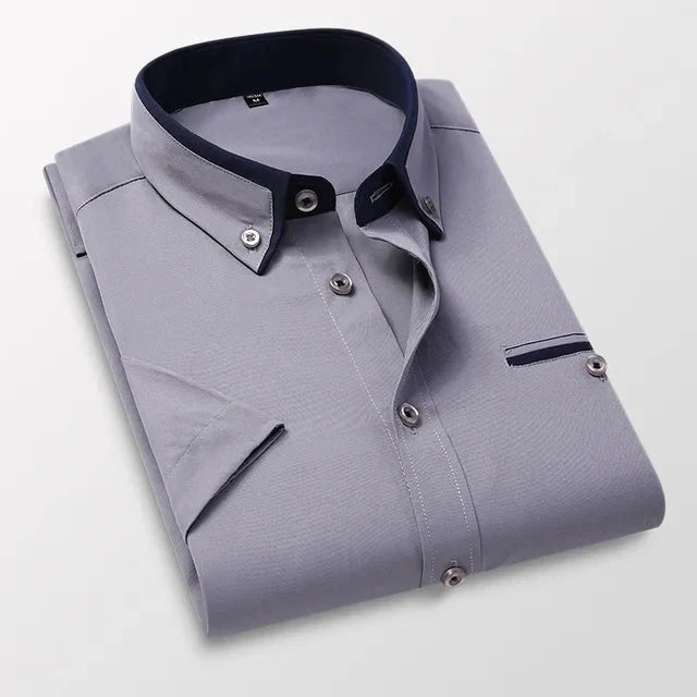 Men's Short-Sleeve Shirt with Double Collar