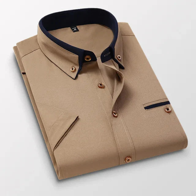 Men's Short-Sleeve Shirt with Double Collar