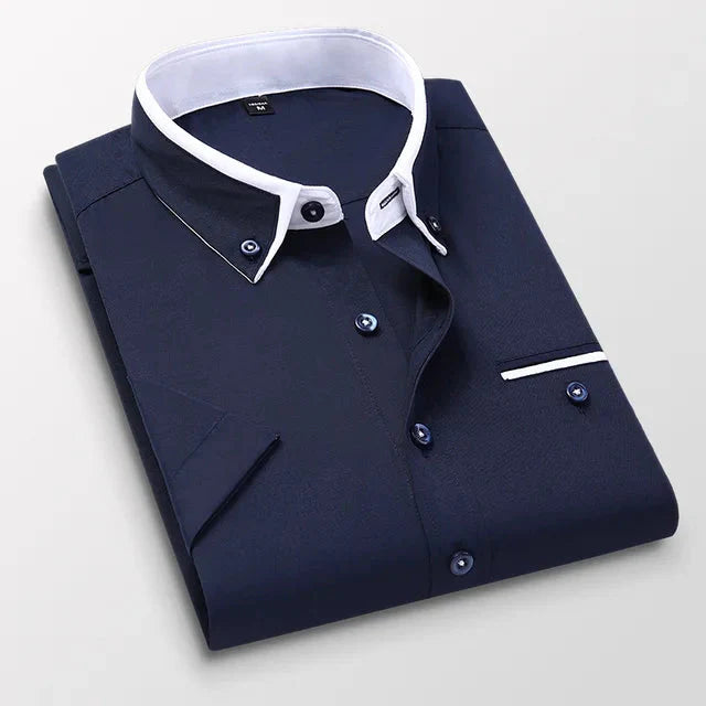 Men's Short-Sleeve Shirt with Double Collar
