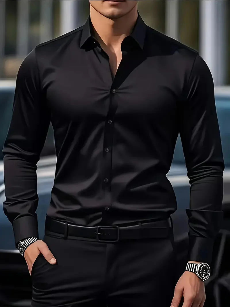 Men's Slim Fit Shirt with Long Sleeves and Kent Collar