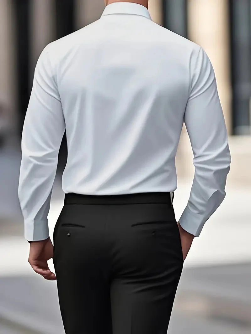 Men's Slim Fit Shirt with Long Sleeves and Kent Collar