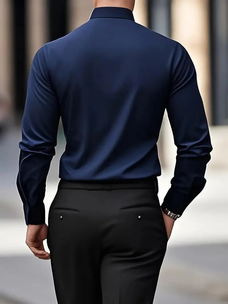 Men's Slim Fit Shirt with Long Sleeves and Kent Collar