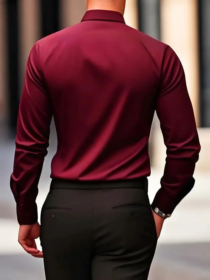 Men's Slim Fit Shirt with Long Sleeves and Kent Collar