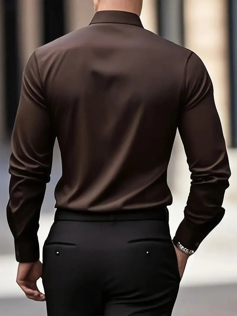Men's Slim Fit Shirt with Long Sleeves and Kent Collar