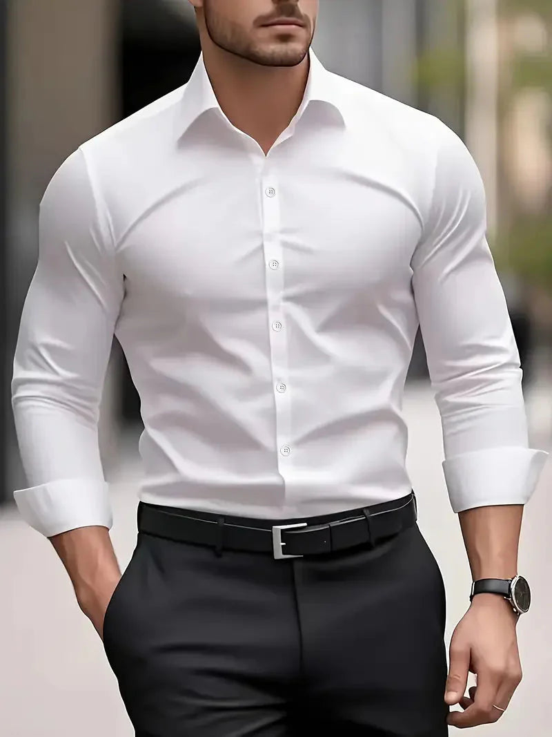 Men's Slim Fit Shirt with Long Sleeves and Kent Collar