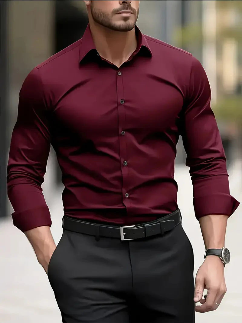 Men's Slim Fit Shirt with Long Sleeves and Kent Collar