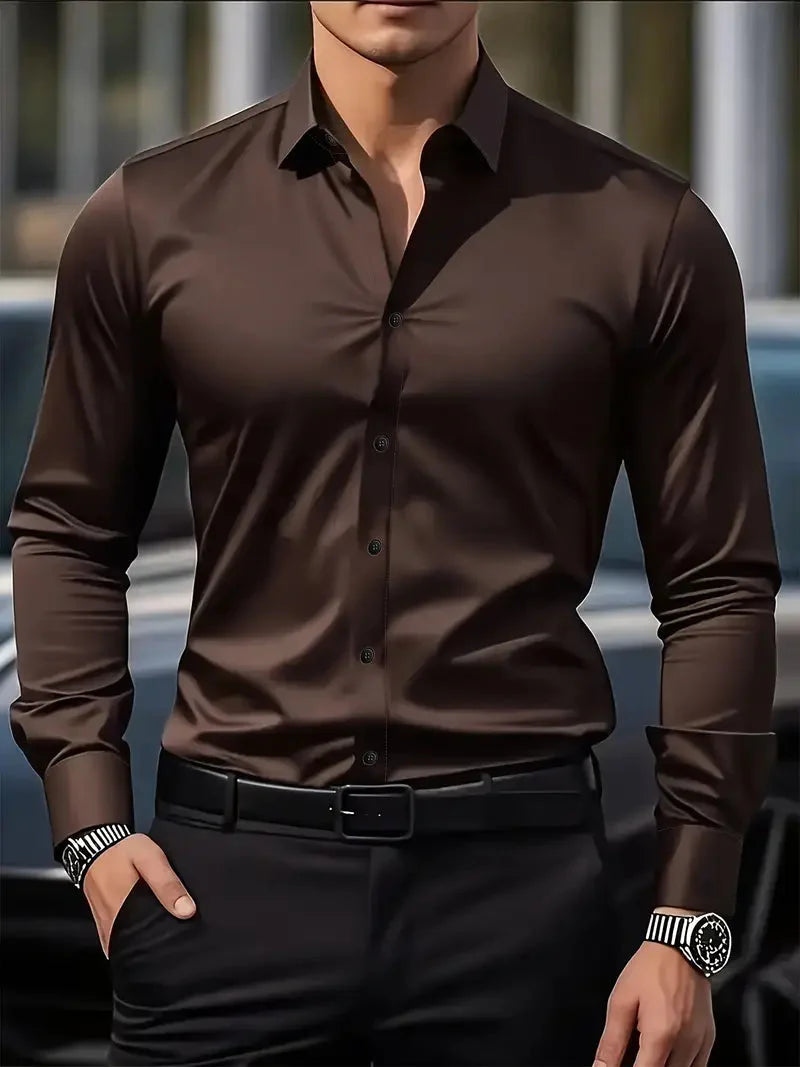 Men's Slim Fit Shirt with Long Sleeves and Kent Collar