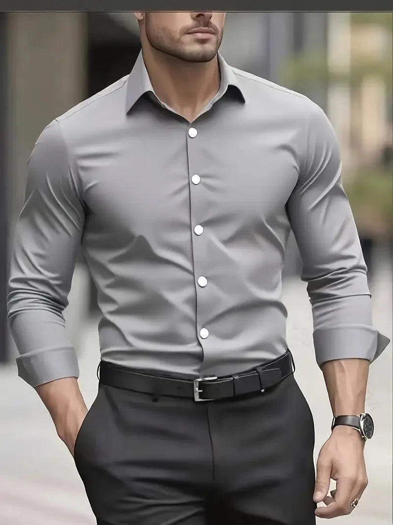 Men's Slim Fit Shirt with Long Sleeves and Kent Collar