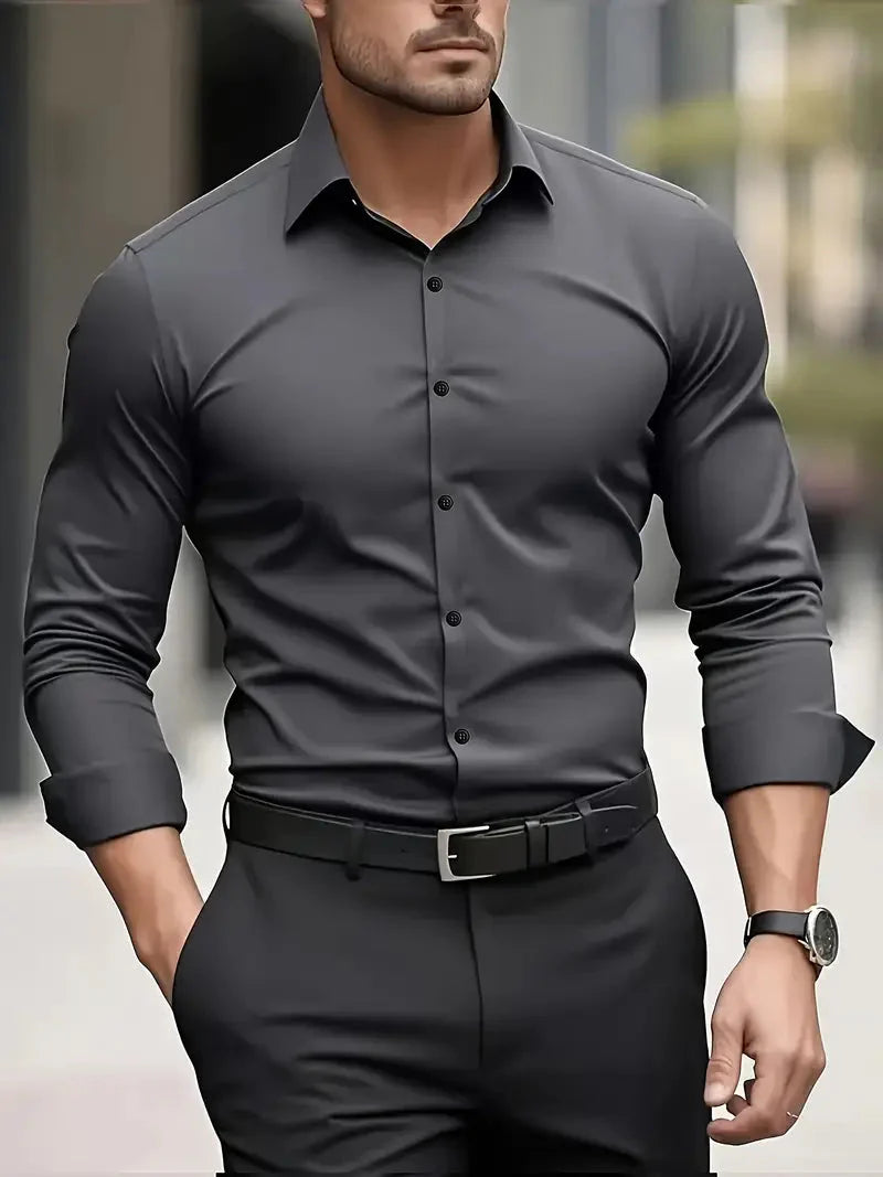 Men's Slim Fit Shirt with Long Sleeves and Kent Collar