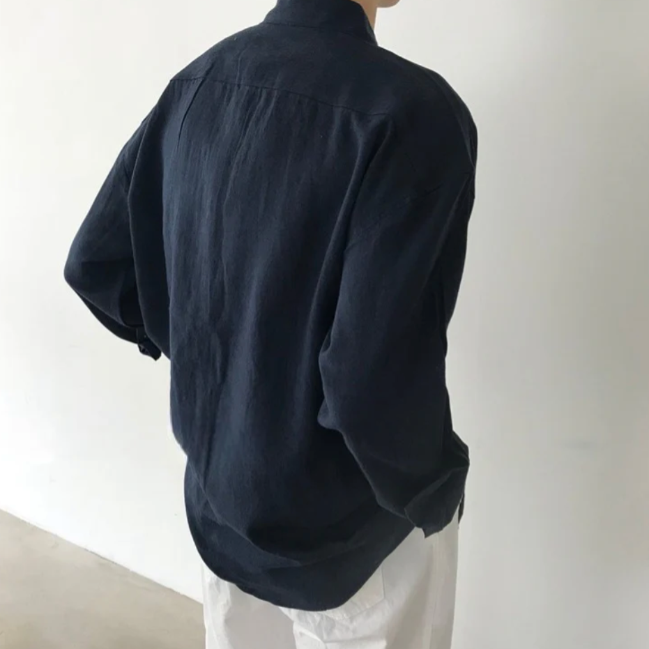 Men's Oversized Shirt with Long Sleeves and Chest Pocket