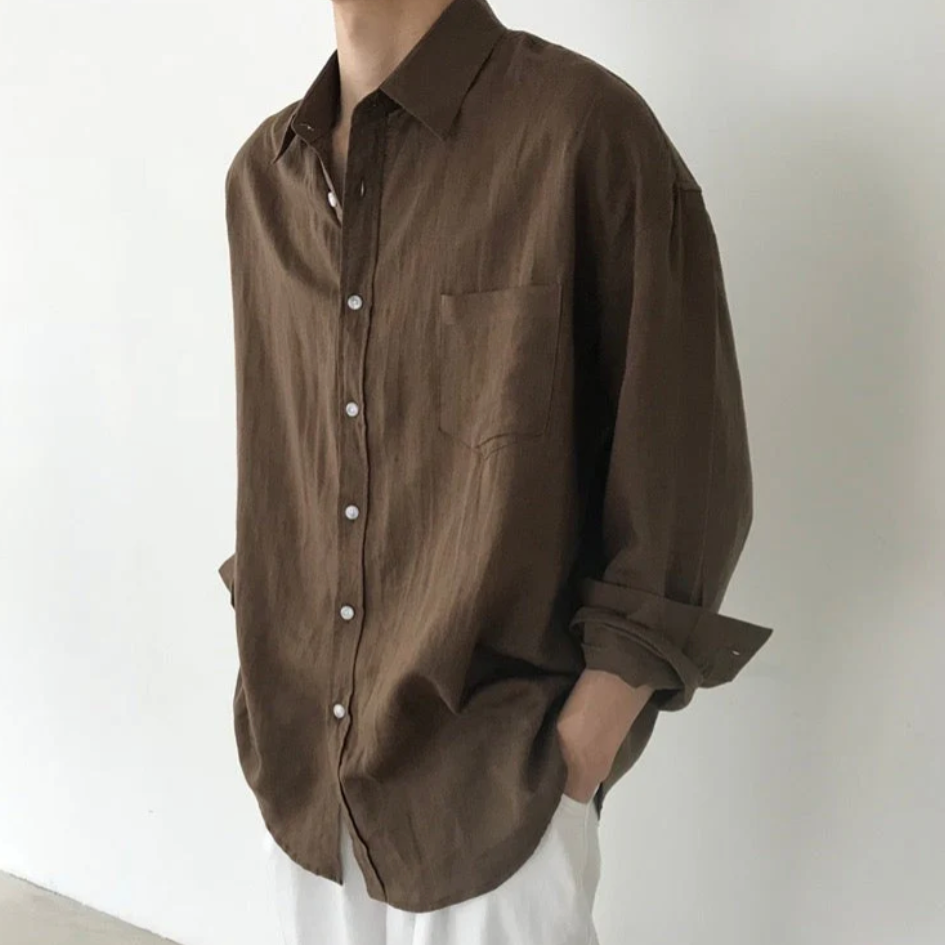 Men's Oversized Shirt with Long Sleeves and Chest Pocket