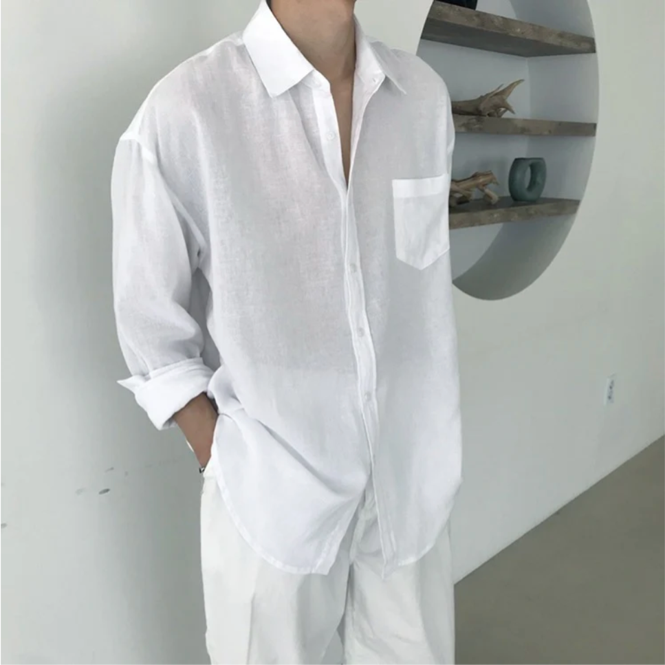 Men's Oversized Shirt with Long Sleeves and Chest Pocket