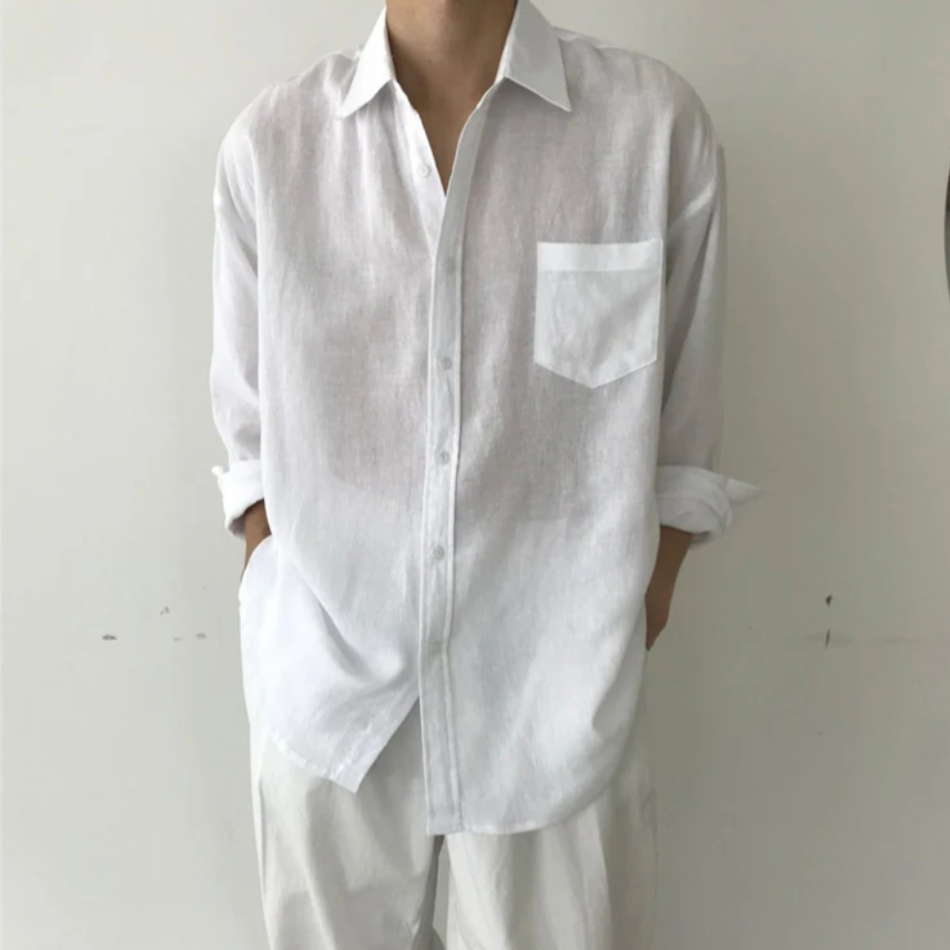 Men's Oversized Shirt with Long Sleeves and Chest Pocket