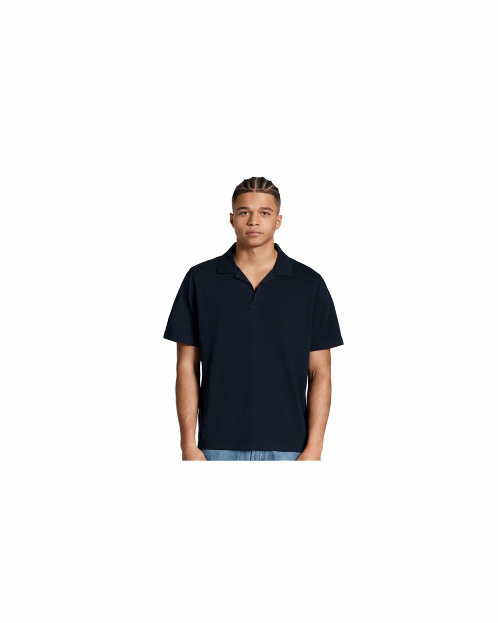 Men's Short-Sleeve Polo with Open Collar and Relaxed Fit
