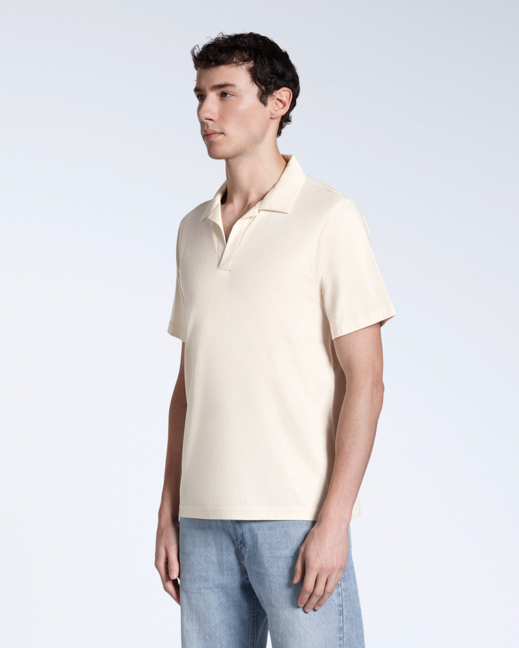 Men's Short-Sleeve Polo with Open Collar and Relaxed Fit