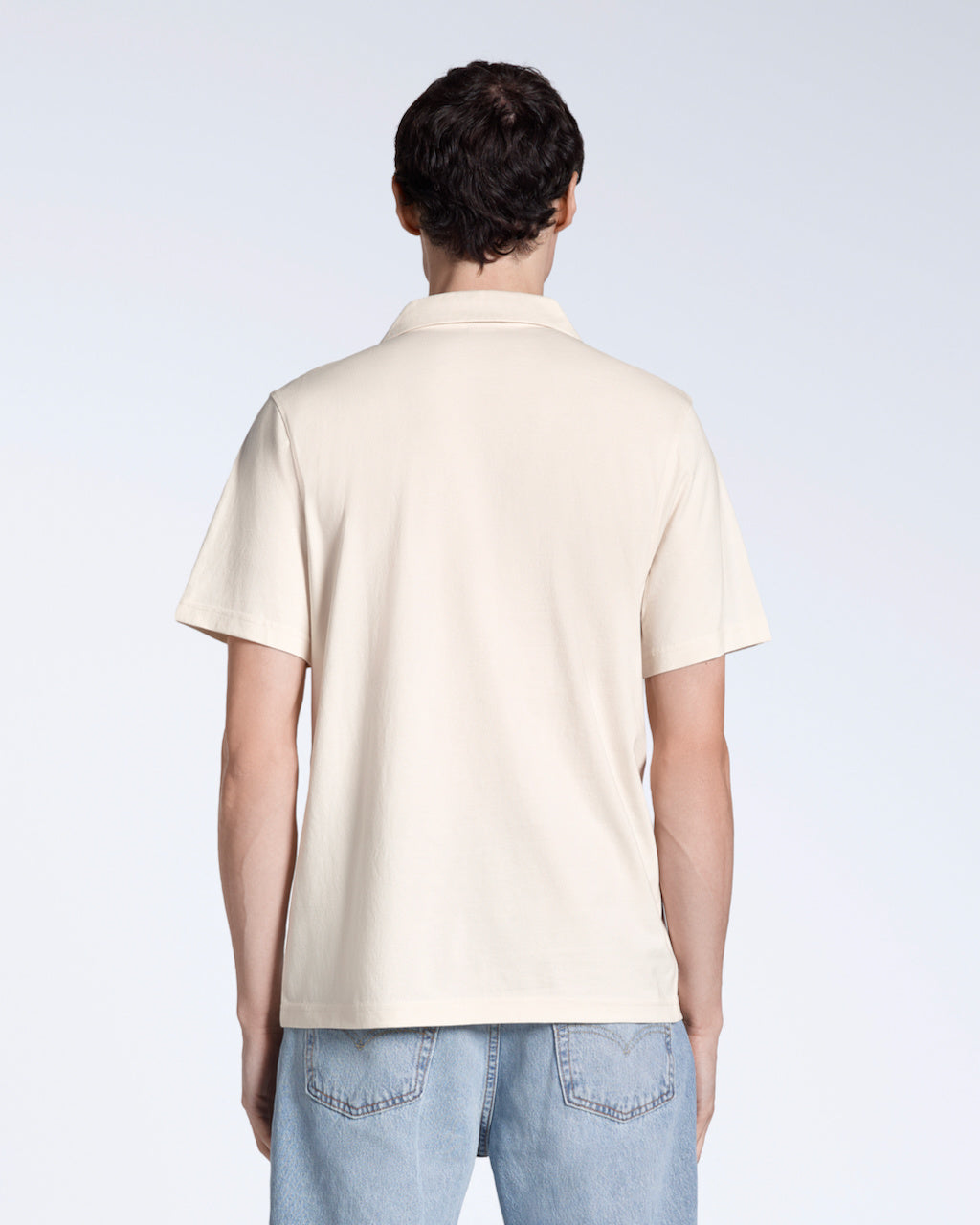 Men's Short-Sleeve Polo with Open Collar and Relaxed Fit
