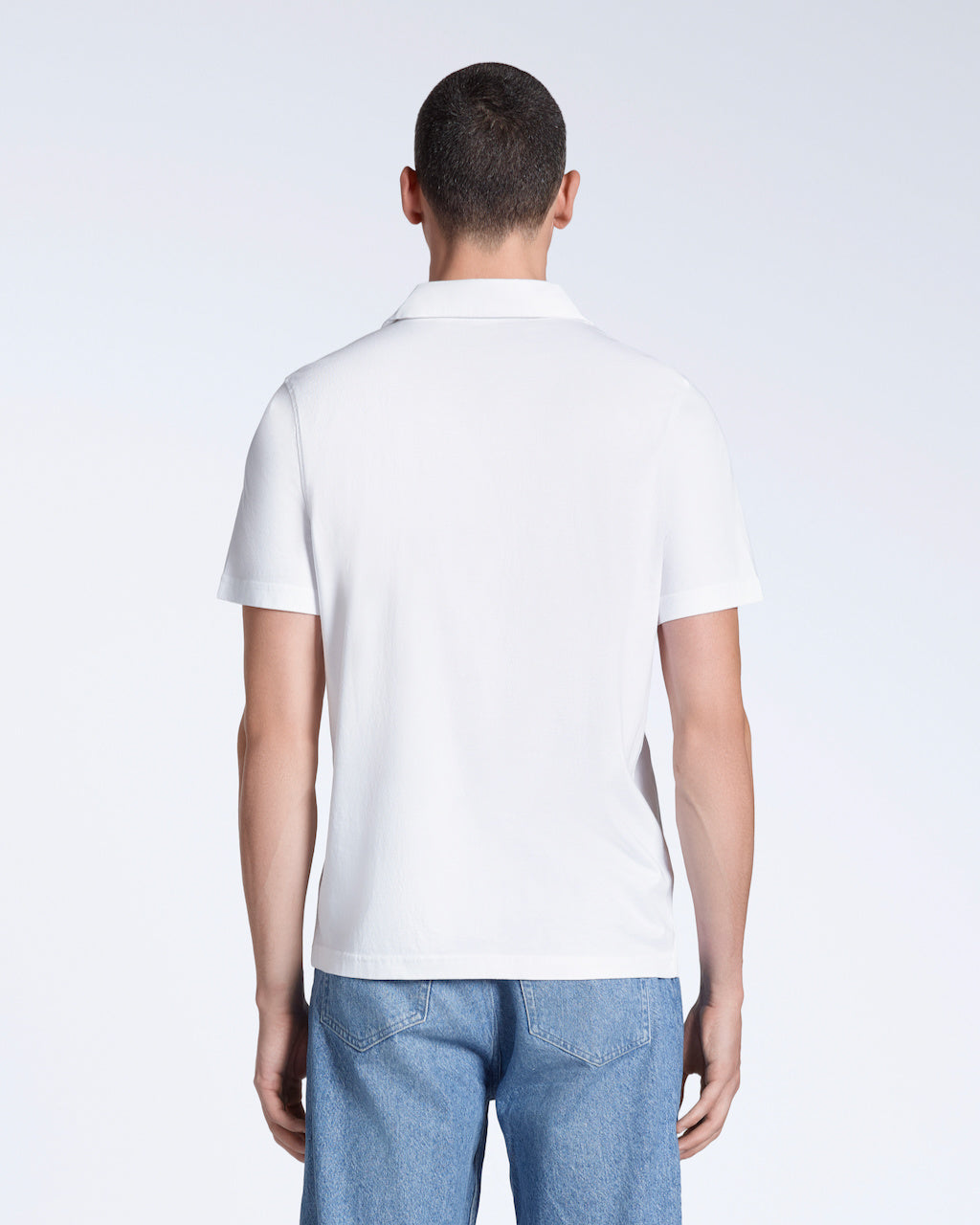 Men's Short-Sleeve Polo with Open Collar and Relaxed Fit