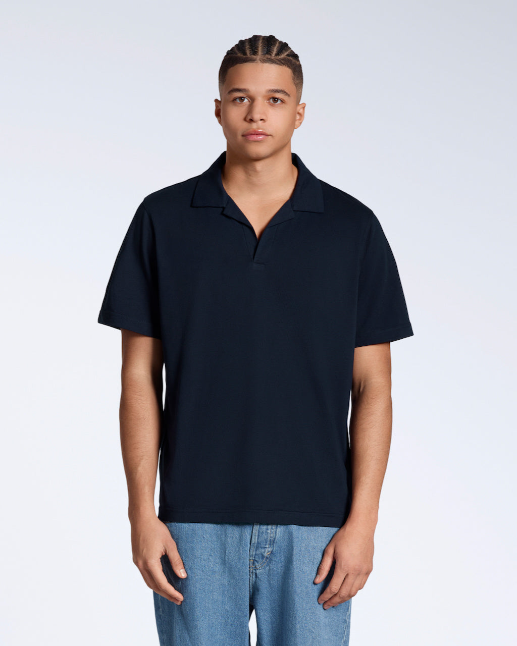 Men's Short-Sleeve Polo with Open Collar and Relaxed Fit