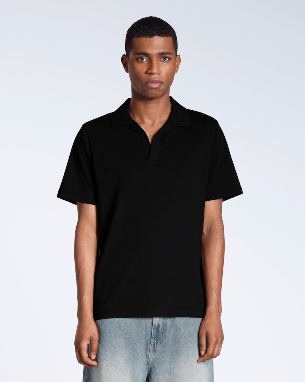 Men's Short-Sleeve Polo with Open Collar and Relaxed Fit