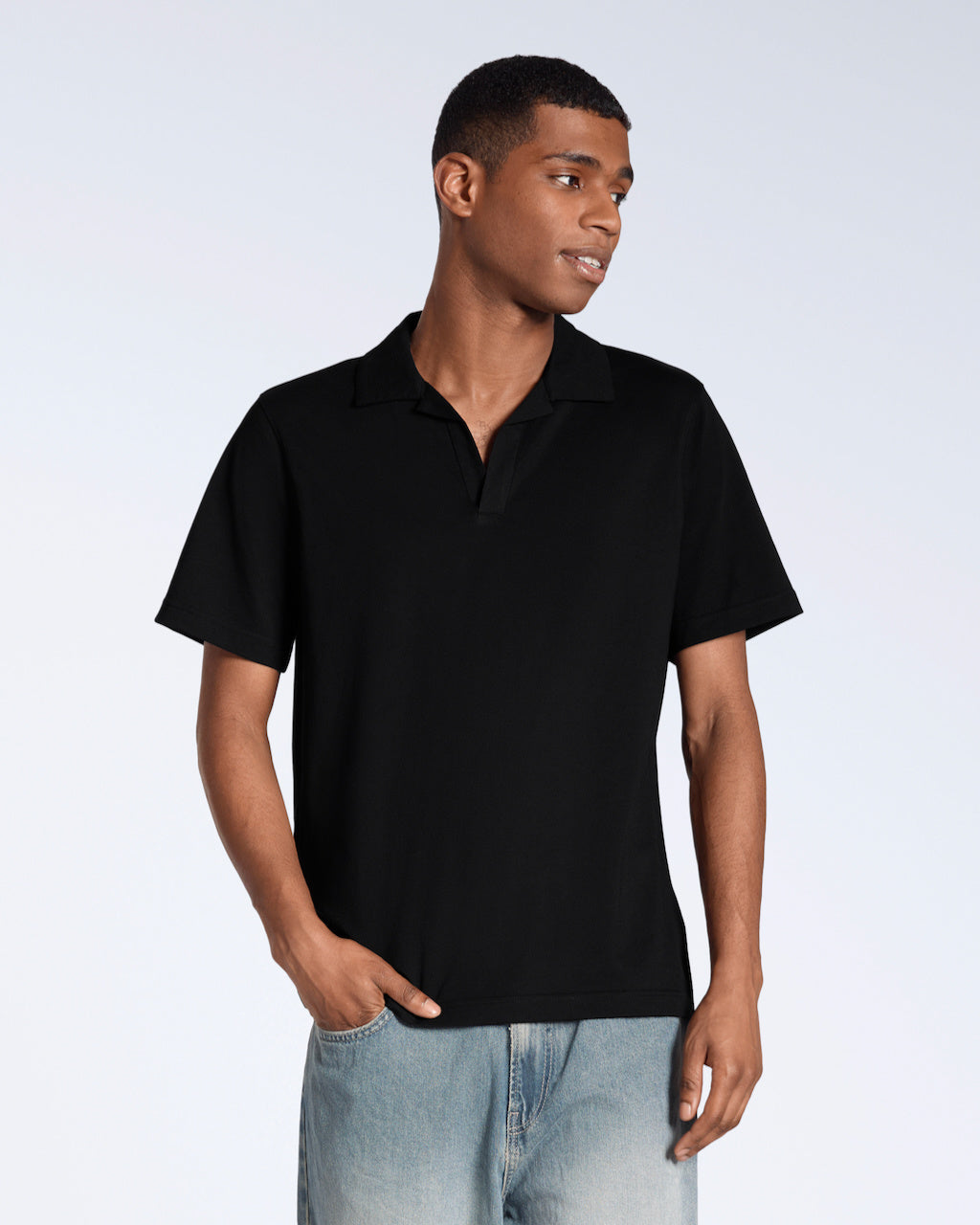 Men's Short-Sleeve Polo with Open Collar and Relaxed Fit