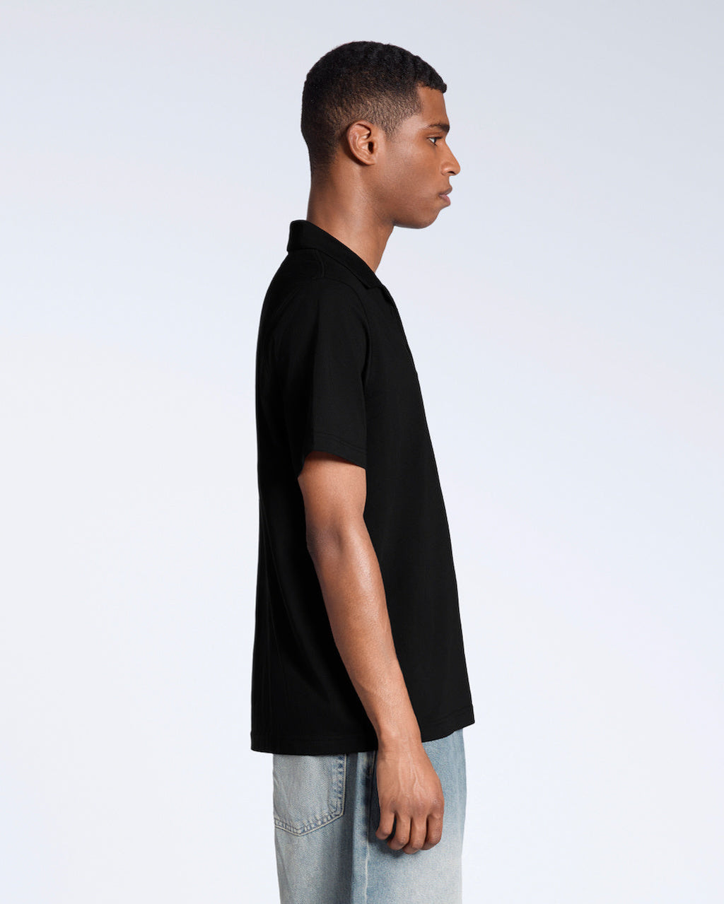 Men's Short-Sleeve Polo with Open Collar and Relaxed Fit