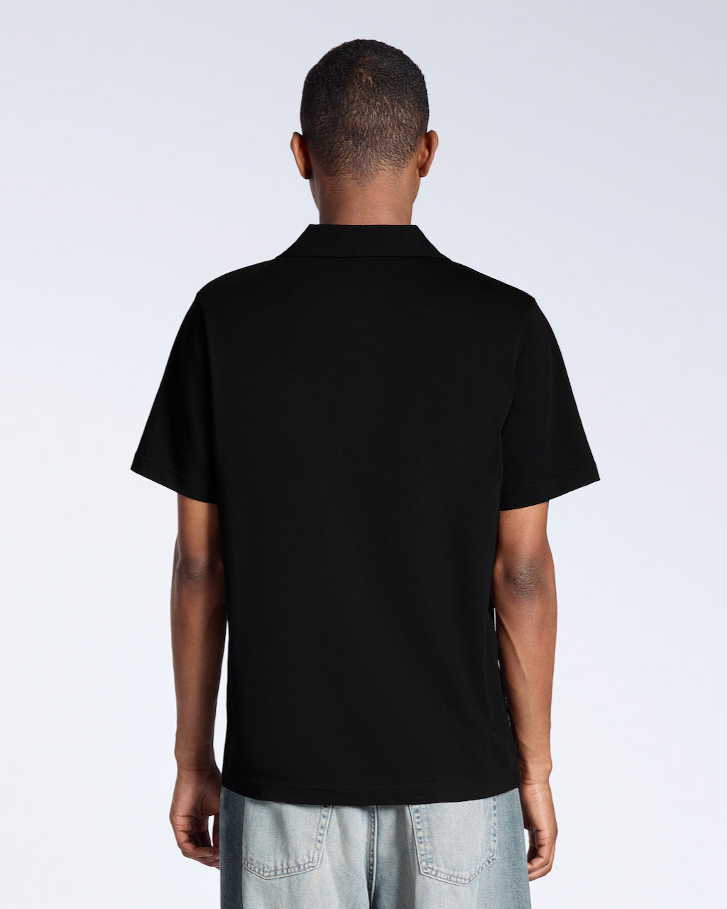 Men's Short-Sleeve Polo with Open Collar and Relaxed Fit