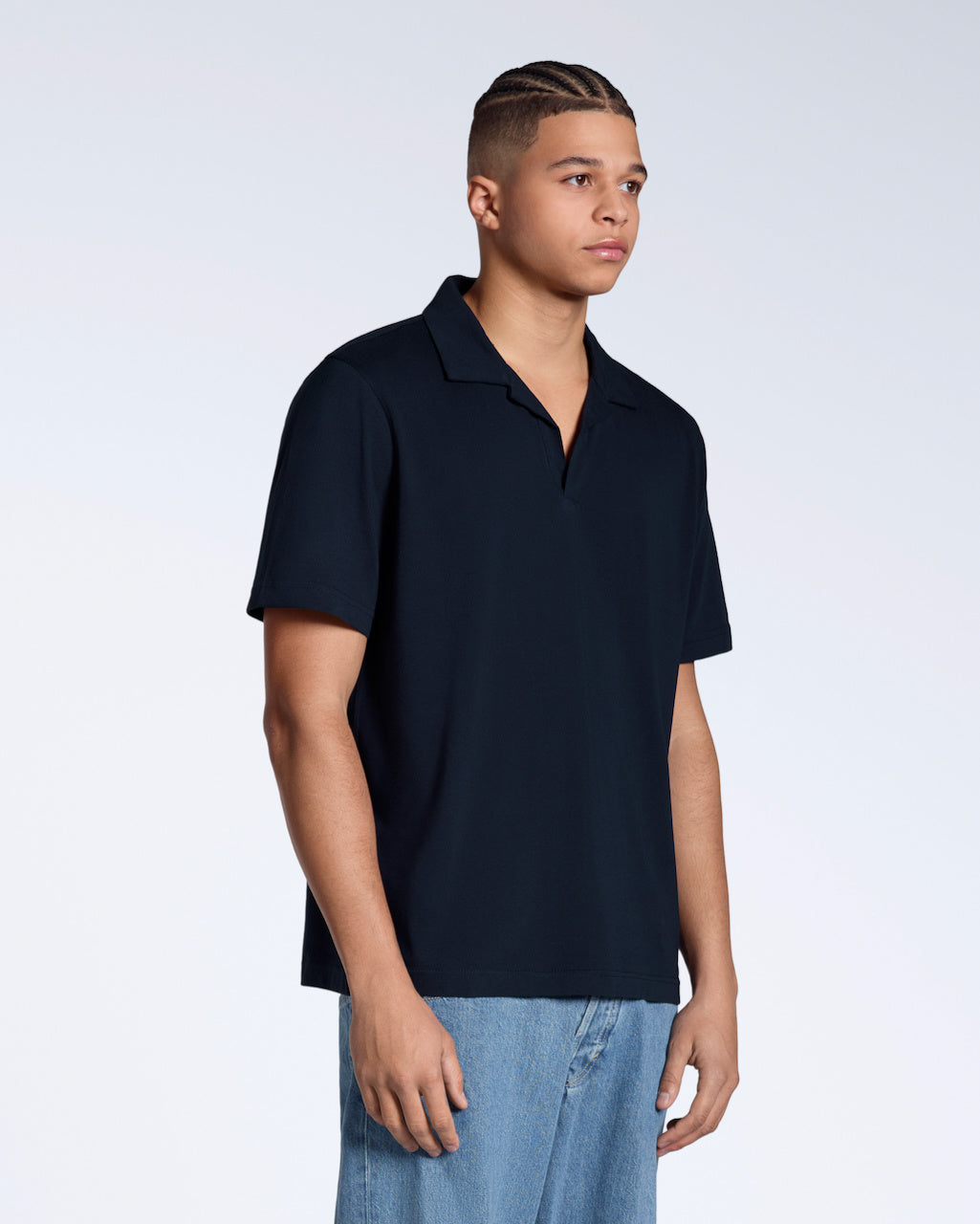 Men's Short-Sleeve Polo with Open Collar and Relaxed Fit
