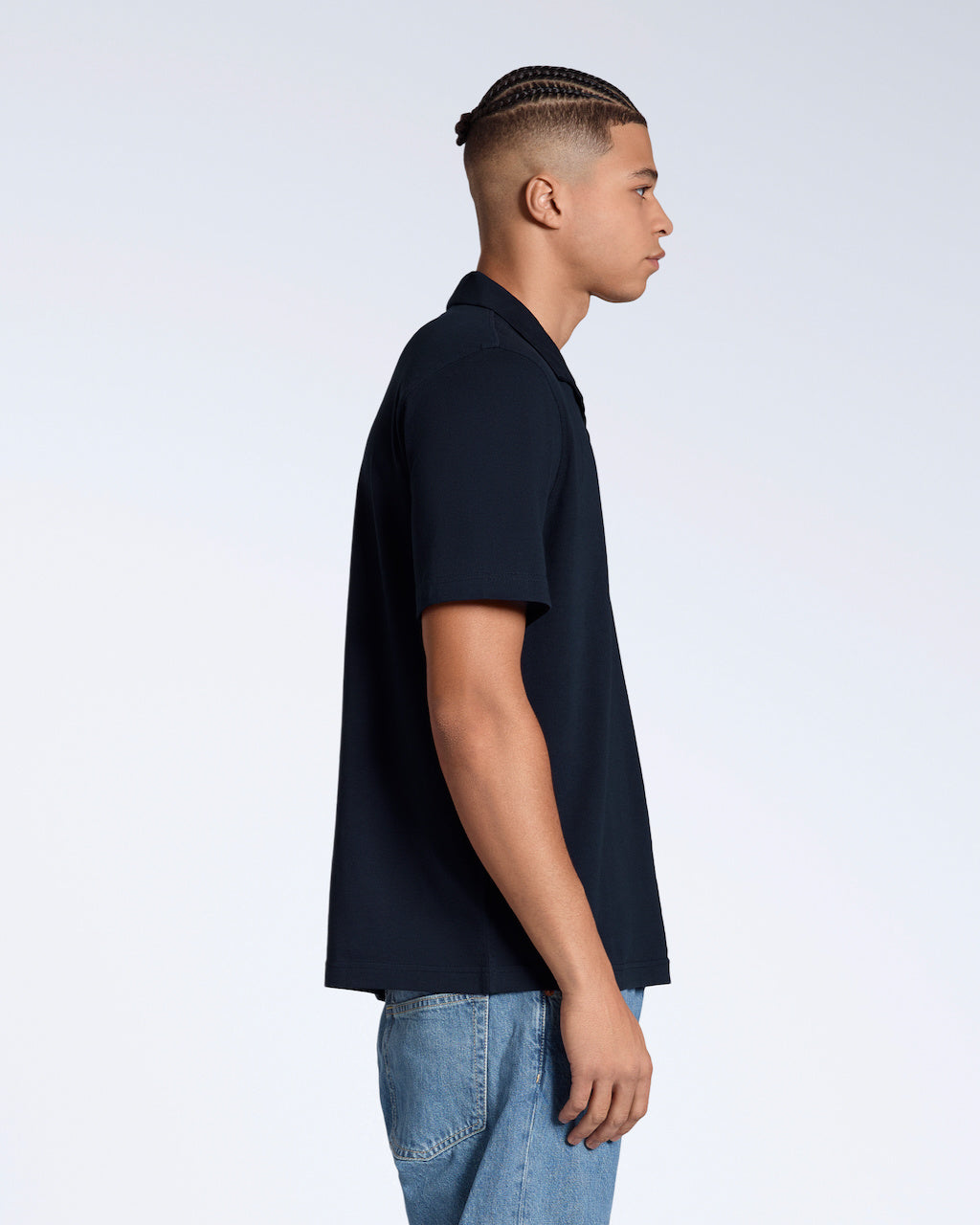 Men's Short-Sleeve Polo with Open Collar and Relaxed Fit