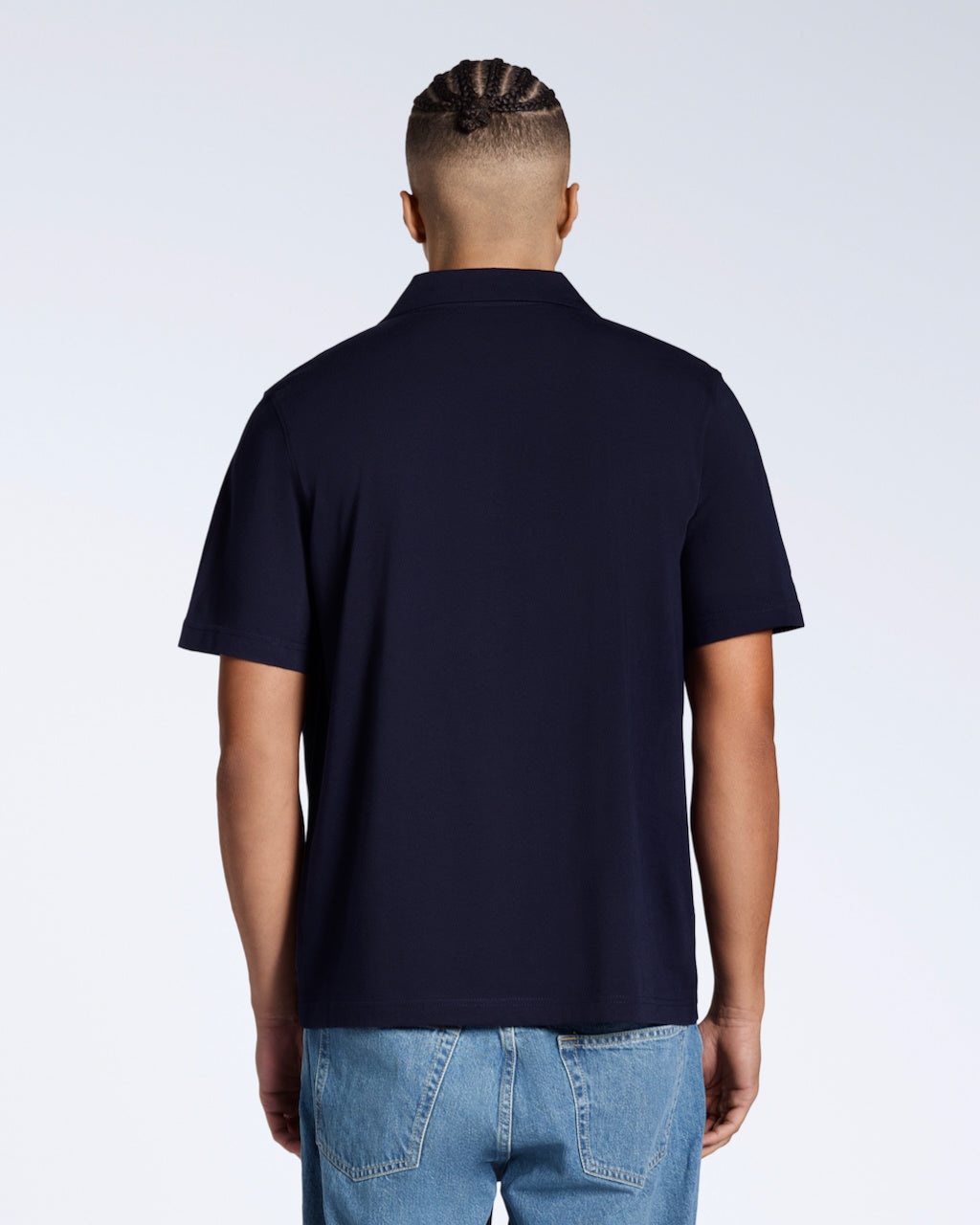 Men's Short-Sleeve Polo with Open Collar and Relaxed Fit