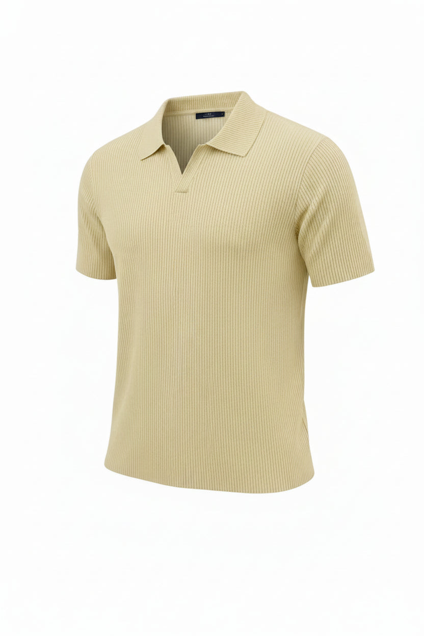 Men's Short-Sleeve Polo with Open Collar and Slim Fit