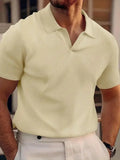 Men's Short-Sleeve Polo with Open Collar and Slim Fit