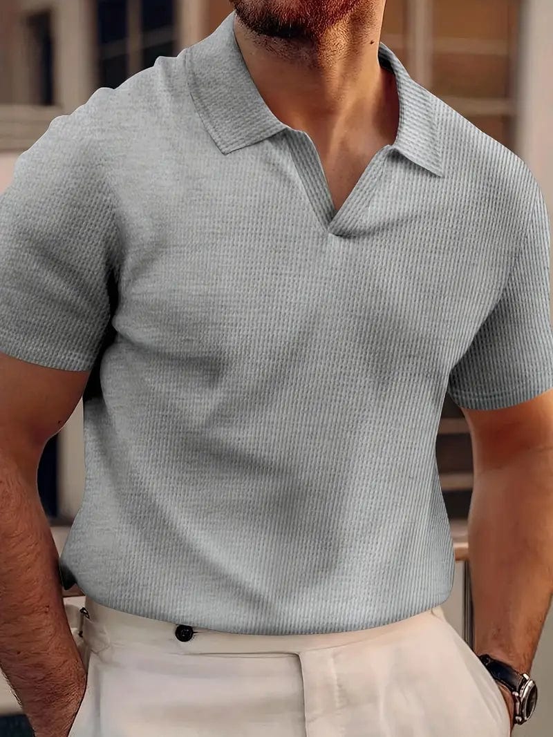 Men's Short-Sleeve Polo with Open Collar and Slim Fit
